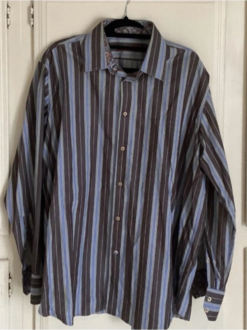 Robert Graham Men’s Striped Dress Shirt in Blue & Brown